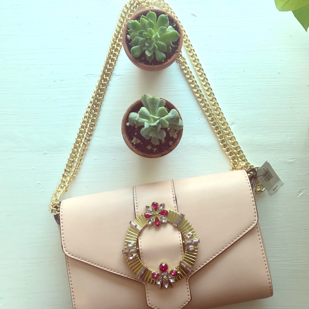 Soft pink faux leather shoulder bag